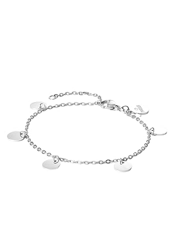 Purelei® Kalea Fußkettchen Damen – Edelstahl 18K vergoldet/rosévergoldet/silber – Mit 5 Symbolanhängern – Verstellbar 21–25 cm – wasserfest (Silver) von Purelei