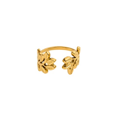 Purelei® Leaf Ring - Fidget – Damenring aus langlebigem Edelstahl – Wasserfeste Ringe – in verstellbaren Größen erhältlich von 53-58 - Damenschmuck - Blattdesign (Gold) von Purelei