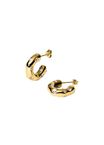 Purelei® Life Ohrringe – Statement-Creolen mit Zirkonia – Edelstahl 18K vergoldet – Unregelmäßiges Design mit funkelnden Details – Wasserfest (Gold) von Purelei