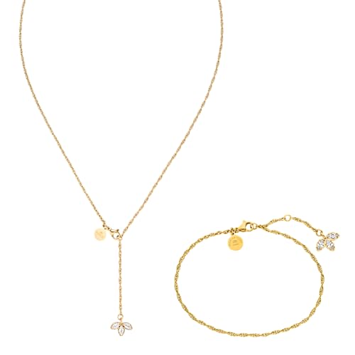 Purelei® Lotus Schmuckset, Damen Schmuckset aus langlebigem Edelstahl, Wasserfeste Halskette und Fußkette mit Schmucksteinen (Gold) von Purelei