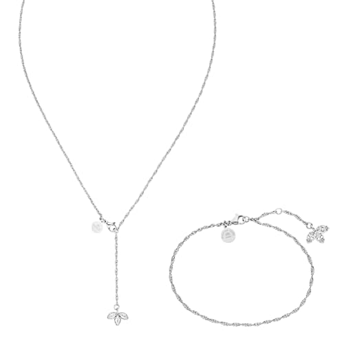 Purelei® Lotus Schmuckset, Damen Schmuckset aus langlebigem Edelstahl, Wasserfeste Halskette und Fußkette mit Schmucksteinen (Silber) von Purelei