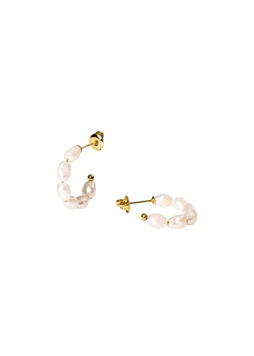 Purelei® Organic Pearl Ohrringe – Edelstahl Creolen mit echter Süßwasserperle – 14K/18K vergoldet – 23 mm – Eleganter Perlenschmuck für Damen (Gold) von Purelei