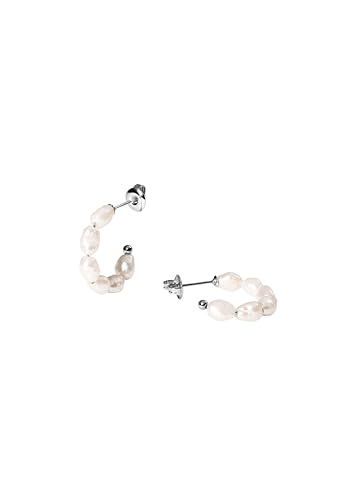 Purelei® Organic Pearl Ohrringe – Edelstahl Creolen mit echter Süßwasserperle – 14K/18K vergoldet – 23 mm – Eleganter Perlenschmuck für Damen (Silver) von Purelei
