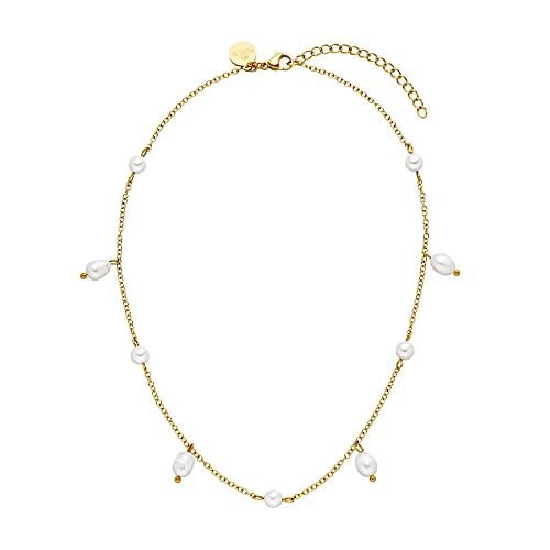 Purelei® Pearl Drop Kette (Gold), Wasserfeste Halskette mit Perlen für Frauen, Elegante Halskette aus Edelstahl, Geschenk für Frauen, 35-40 cm Länge verstellbar von Purelei