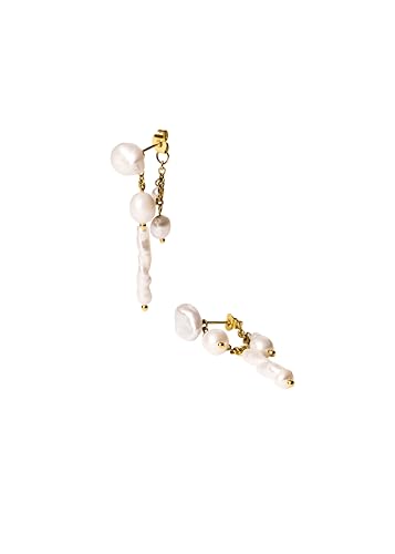 Purelei® Pearl Symphony Ohrringe – 3-in-1 Look mit Barockperle – 18K vergoldeter Edelstahl – Tragemöglichkeiten: Stecker, Loop & Kettendetail – 4,9 g (Paar) (Gold) von Purelei