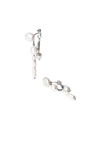 Purelei® Pearl Symphony Ohrringe – 3-in-1 Look mit Barockperle – 18K vergoldeter Edelstahl – Tragemöglichkeiten: Stecker, Loop & Kettendetail – 4,9 g (Paar) (Silver) von Purelei