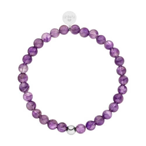 Purelei® Purple Sky Armband (Gold, Silber), Damen und Herren Armband aus Amethyst Naturstein, wasserfestes Perlenarmband Damen elastisch Logo Tag, Einheitsgröße (Silber) von Purelei
