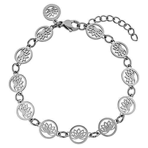 Purelei® Recognition Armband (Silber), Wasserfestes Damen Armband mit Lotusblütenverzierung, Elegantes Armband aus Edelstahl, Geschenke für Frauen,16-19 cm Länge verstellbar von Purelei