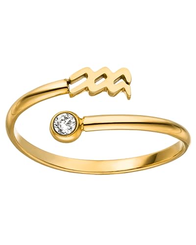 Purelei® Sternzeichen Ring Aquarius (Gold) – Wasserfester Damenring aus langlebigem Edelstahl – Verstellbare Ringe von Größe 50 bis 60 – Modeschmuck für deinen individuellen Look von Purelei