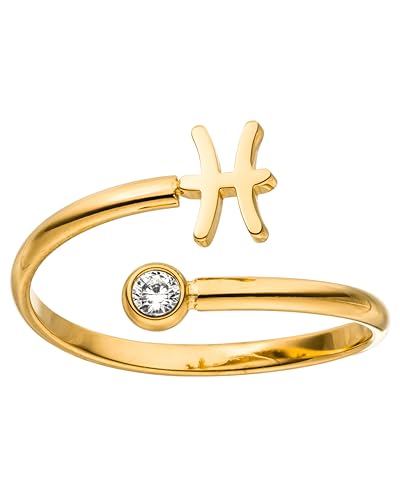 Purelei® Sternzeichen Ring Fisch (Gold) – Wasserfester Damenring aus langlebigem Edelstahl – Verstellbare Ringe von Größe 50 bis 60 – Modeschmuck für deinen individuellen Look von Purelei