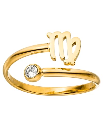 Purelei® Sternzeichen Ring Jungfrau (Gold) – Wasserfester Damenring aus langlebigem Edelstahl – Verstellbare Ringe von Größe 60 bis 66 – Modeschmuck für deinen individuellen Look von Purelei