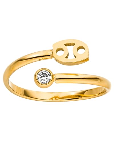 Purelei® Sternzeichen Ring Krebs (Gold) – Wasserfester Damenring aus langlebigem Edelstahl – Verstellbare Ringe von Größe 60 bis 66 – Modeschmuck für deinen individuellen Look von Purelei