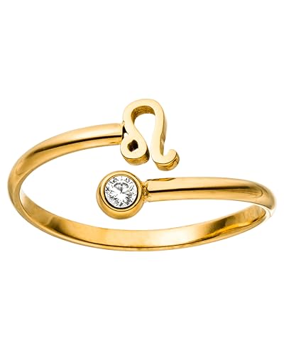 Purelei® Sternzeichen Ring Löwe (Gold) – Wasserfester Damenring aus langlebigem Edelstahl – Verstellbare Ringe von Größe 60 bis 66 – Modeschmuck für deinen individuellen Look von Purelei