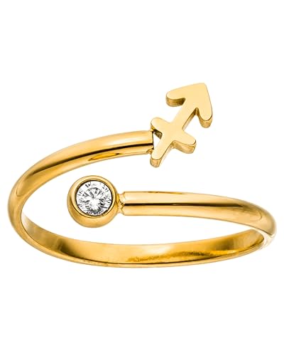 Purelei® Sternzeichen Ring Schütze (Gold) – Wasserfester Damenring aus langlebigem Edelstahl – Verstellbare Ringe von Größe 60 bis 66 – Modeschmuck für deinen individuellen Look von Purelei