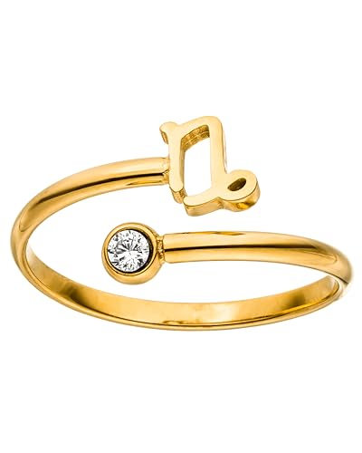 Purelei® Sternzeichen Ring Steinbock (Gold) – Wasserfester Damenring aus langlebigem Edelstahl – Verstellbare Ringe von Größe 50 bis 60 – Modeschmuck für deinen individuellen Look von Purelei