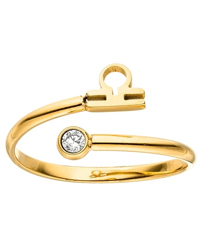 Purelei® Sternzeichen Ring Waage (Gold) – Wasserfester Damenring aus langlebigem Edelstahl – Verstellbare Ringe von Größe 50 bis 60 – Modeschmuck für deinen individuellen Look von Purelei