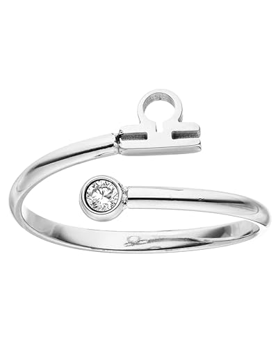 Purelei® Sternzeichen Ring Waage (Silber) – Wasserfester Damenring aus langlebigem Edelstahl – Verstellbare Ringe von Größe 60 bis 66 – Modeschmuck für deinen individuellen Look von Purelei