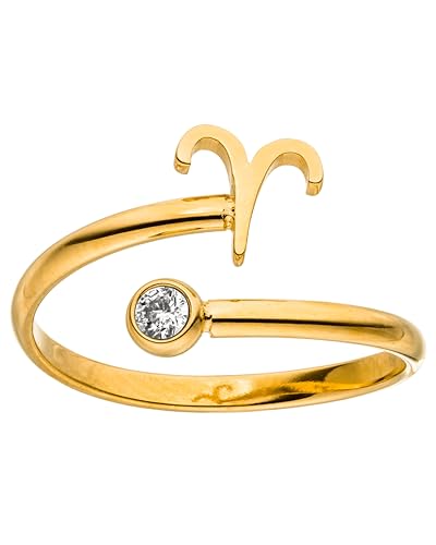 Purelei® Sternzeichen Ring Widder (Gold) – Wasserfester Damenring aus langlebigem Edelstahl – Verstellbare Ringe von Größe 60 bis 66 – Modeschmuck für deinen individuellen Look von Purelei