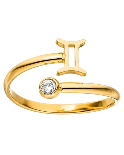 Purelei® Sternzeichen Ring Zwilling (Gold) – Wasserfester Damenring aus langlebigem Edelstahl – Verstellbare Ringe von Größe 60 bis 66 – Modeschmuck für deinen individuellen Look von Purelei