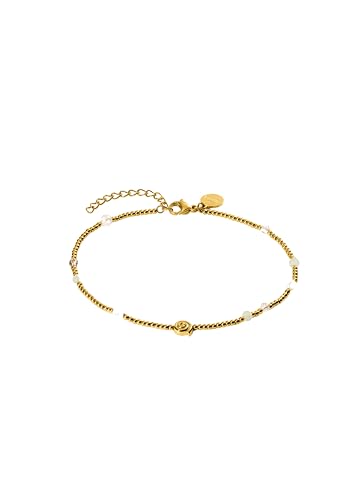 Purelei® Sundial Shell Fußkettchen Damen – Edelstahl vergoldet/silber/rosé – Mit Muschelanhänger, Süßwasserperlen & Glasperlen – Verstellbar 21–25 cm - wasserfest (Gold) von Purelei