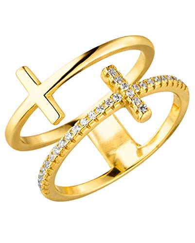 Purelei® Double Cross Ring (Gold, Silber), Damen Ring aus langlebigem Edelstahl, Wasserfester Schmuck, Größe 52 von Purelei