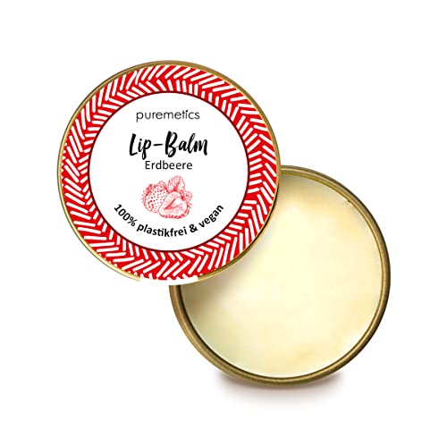 puremetics Zero Waste Lip Balm "Erdbeere" | 100% vegan & plastikfrei | Lippenpflege | ohne Plastik | wiederverwendbarer Weißblech-Tiegel von puremetics