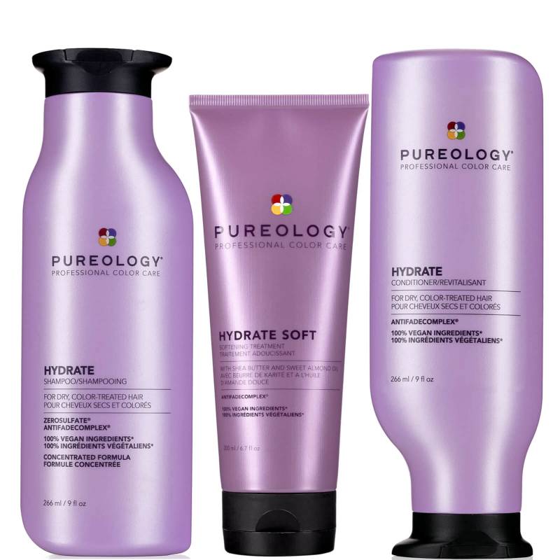 Pureology Hydrate Shampoo, Conditioner and Soft Mask, Moisturising Bundle for Dry Hair, Sulphate Free for a Gentle Cleanse von Pureology