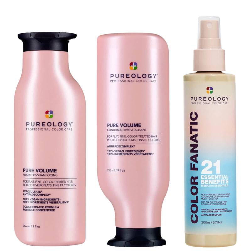 Pureology Pure Volume Shampoo, Conditioner and Color Fanatic Spray Routine for Flat and Fine Hair von Pureology