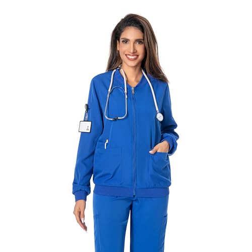 OP-Jacken für Damen, Reißverschluss vorne, Krankenschwesterjacke, 4-Wege-Stretch-Stoffmantel, Galaxy Blau, Medium von PuriPure