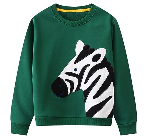 Kleinkind Jungen Sweatshirts Kinder Baumwolle Langarm Rundhalsausschnitt Pullover Cartoon Print Shirts 2-7T, 1# Zebra/Grün, 5 Jahre von Purkartt