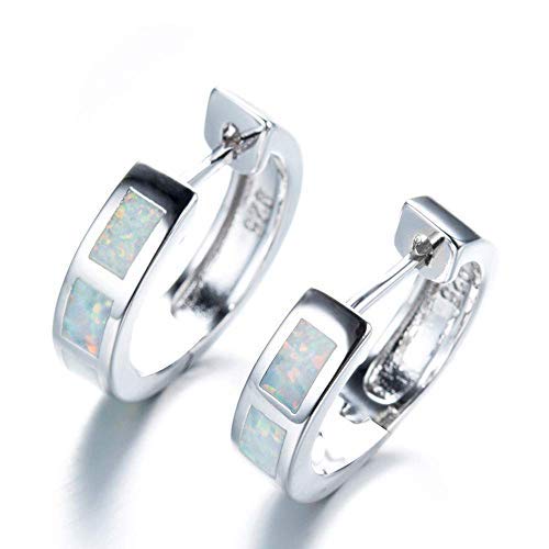 Purmy Damen Creolen 925 Silber Opal Ohrringe,Damen Runde Weißer Ohrringe für Sie von Purmy