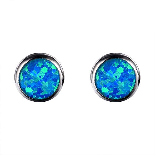 Purmy 925er Sterling Silber Frauen Ohrstecker mit Blauer Opal,Runde Form Einfacher Stil von Purmy