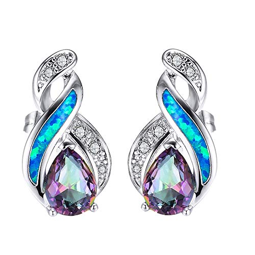 Purmy 925er Sterling Silber Frauen Ohrstecker mit Blauer Opal,Wassertröpfchen-Form Einfacher Stil von Purmy