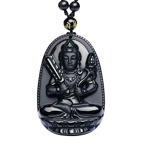 Purmy Buddha Anhänger Naturstein Amulett, Akashagarbh Jade Buddha mit Verstellbarer Schwarzer Perlenkette 52-72cm von Tanduaji