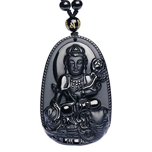 Purmy Buddha Anhänger Naturstein Amulett, Samantabhadra Jade Buddha mit Verstellbarer Schwarzer Perlenkette 52-72cm von Tanduaji