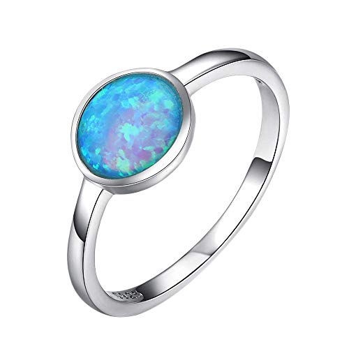 Purmy Tanduaji Silber Ring 925 Blauer Opal Damen Ringe Runde Form,Minimalistischer Schmuck Jubiläumsgeschenke Hochzeit Verlobung Ring Verlobung Größe 52 (16.6) von Purmy