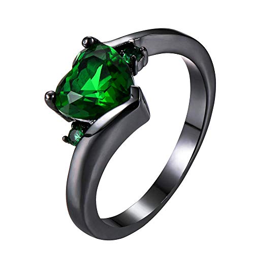 Purmy Frauen Ring Schwarzes Gold überzogen Grün Zirkonia Liebes Herz DREI Klauen Design Größe 54 (17.2) von Tanduaji