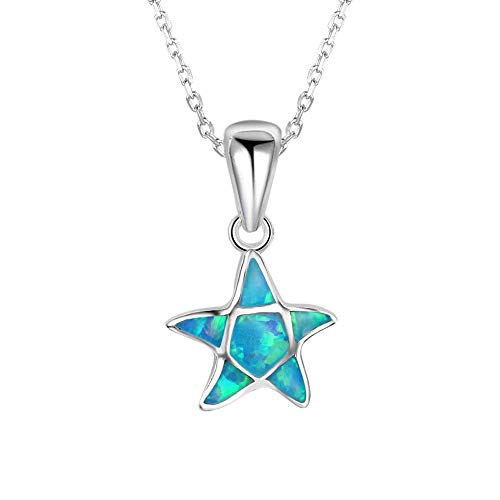 Purmy Opal Anhänger Damen 925 Silber Halskette,Blauer Opal Seestern Pentagram,Modeschmuck Geburtstag Hochzeit Geschenke zum Liebhaber Freundin von Purmy