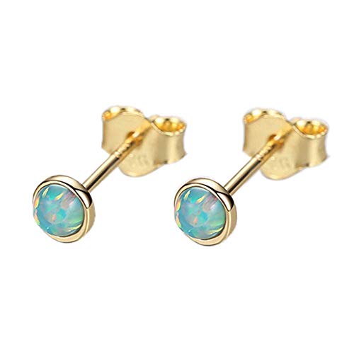 Purmy Opal Ohrringe Silber 925,Ohrstecker Damen 14ct Vergoldet Runde Form,Oktober Geburtsstein Modeschmuck für Frauen Grüner Opal von Tanduaji