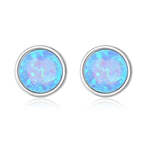 Purmy Opal Ohrringe Silber 925,Ohrstecker Damen Runde Form,Oktober Geburtsstein Modeschmuck für Frauen Blauer Opal von Purmy