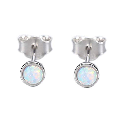 Purmy Opal Ohrringe Silber 925,Ohrstecker Damen Runde Form,Oktober Geburtsstein Modeschmuck für Frauen Weißer Opal von Purmy