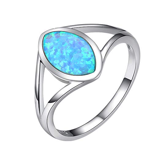 Purmy Silber Ring 925 Blauer Opal Damen Ringe Augenform Blattform,Minimalistischer Schmuck Jubiläumsgeschenke Hochzeit Verlobung Ring Verlobung Größe 57 (18.1) von Tanduaji