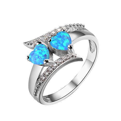 Purmy Silber Ring 925 Blauer Opal Damen Ringe Doppelt Herz,Minimalistischer Schmuck Jubiläumsgeschenke Hochzeit Verlobung Ring Verlobung Größe 52 (16.6) von Purmy