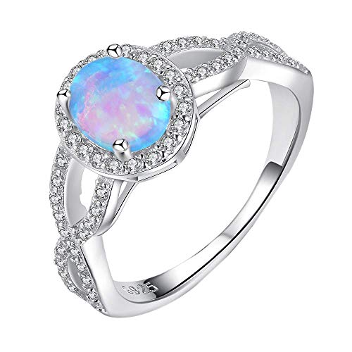 Purmy Silber Ring 925 Blauer Opal Damen Ringe Runde Form,Minimalistischer Schmuck Jubiläumsgeschenke Hochzeit Verlobung Ring Verlobung Größe 54 (17.2) von Tanduaji