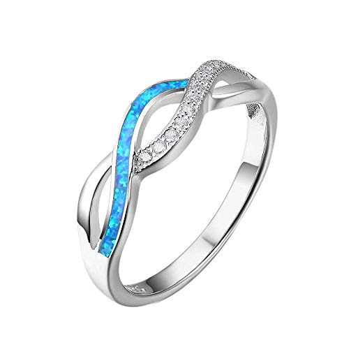 Purmy Silber Ring 925 Blauer Opal Damen Ringe Wellenform,Minimalistischer Schmuck Jubiläumsgeschenke Hochzeit Verlobung Ring Verlobung Größe 54 (17.2) von Tanduaji