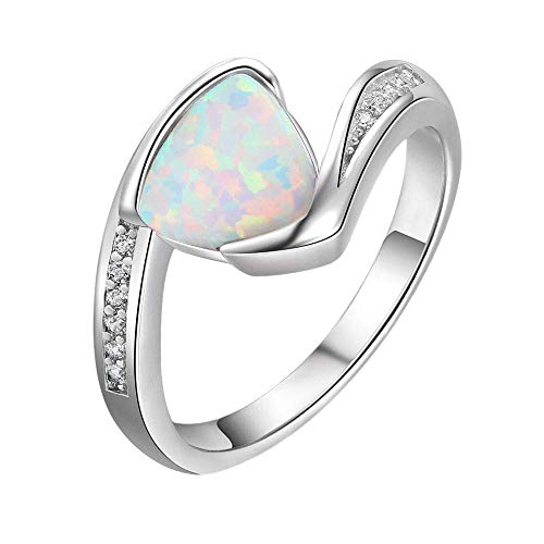 Purmy Silber Ring 925 Weißer Opal Damen Ringe Dreieck Form,Minimalistischer Schmuck Jubiläumsgeschenke Hochzeit Verlobung Ring 57 (18.1) von Tanduaji