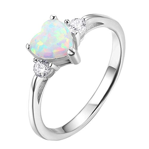 Purmy Silber Ring 925 Weißer Opal Damen Ringe Herz,Minimalistischer Schmuck Jubiläumsgeschenke Hochzeit Verlobung Ring Größe 57 (18.1) von Tanduaji