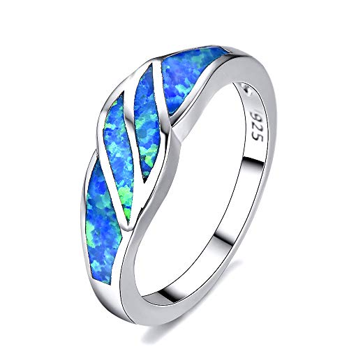 Purmy Weißes Gold überzogen Frauenringe Blauer Opal Modeschmuck zum Versprechen Hochzeit Engagement Größe 54 (17.2) von Tanduaji