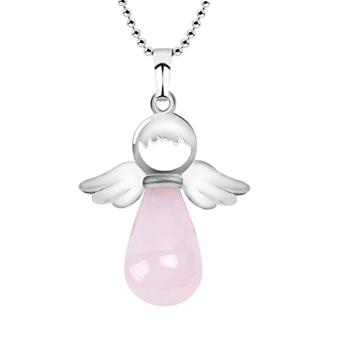 Purmy Halskette Frauen Rosenquarz Wassertropfen Schutzengel anhänger Charms 4.2X2.9CM von Tanduaji