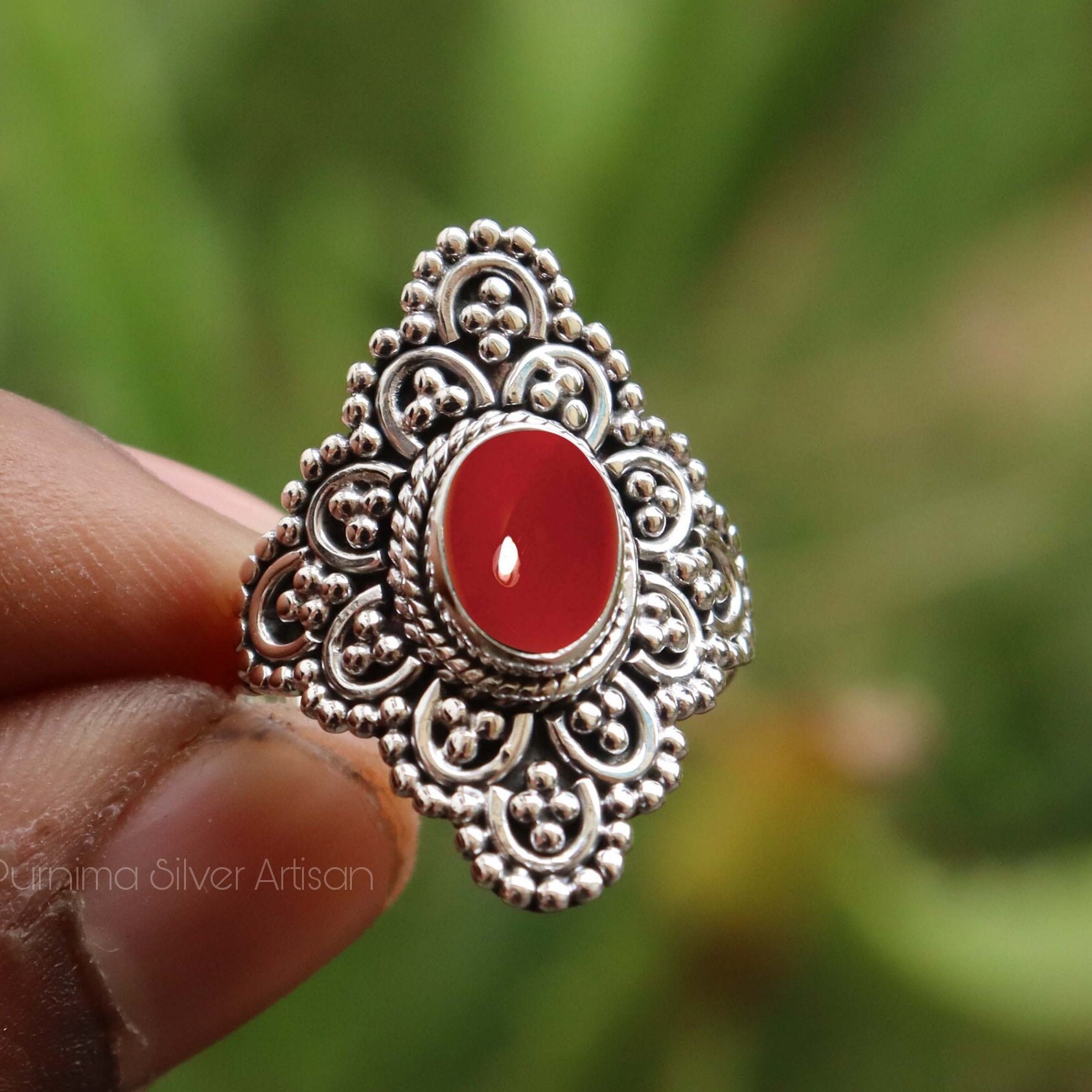 Echte Rote Koralle 925 Sterling Silber Frauen Band Ring Natürliche Boho Hippie Für Sie Geschenk von PurnimaSilverArtisan